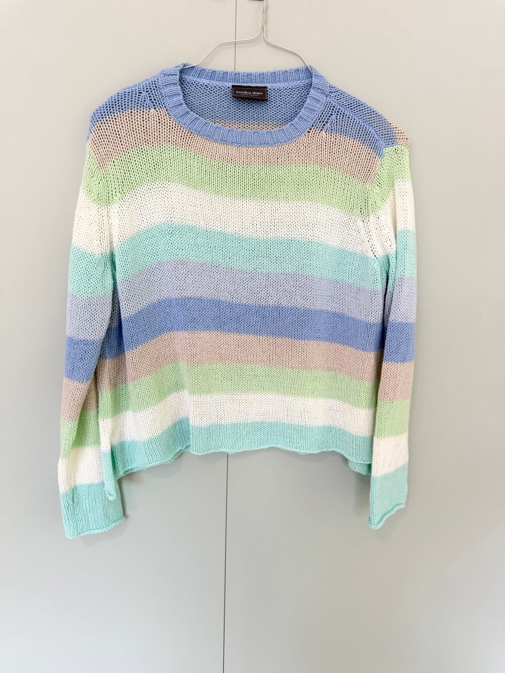 WOODEN SHIPS Womens Slouchy Striped Knit Sweater Blue Mint Green Size S/M